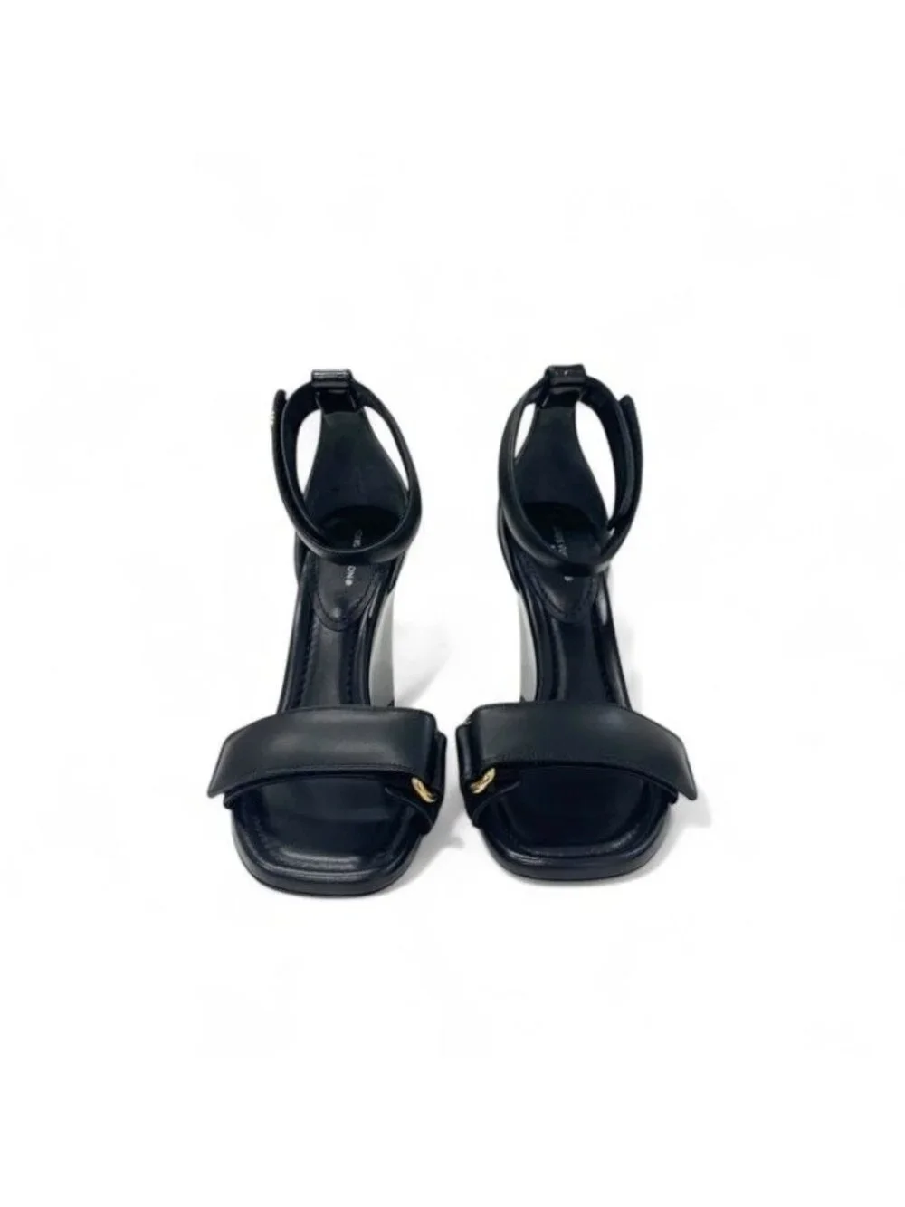 Louis Vuitton Stellar Line Sandals Shoes Leather Patent Black Gold Logo - Picture 2 of 9